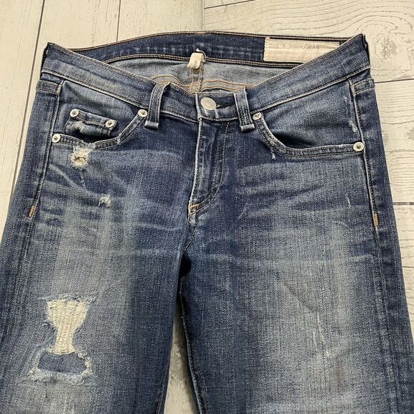 Rag & Bone Women's Size 25 Blue Distressed Low-Rise Stretch Denim Skinny Jeans - Picture 4 of 11